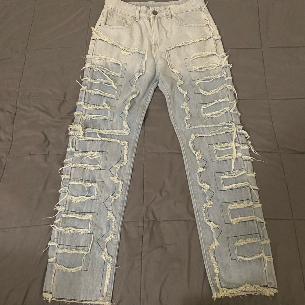 Distressed Light Blue Stacked Jeans